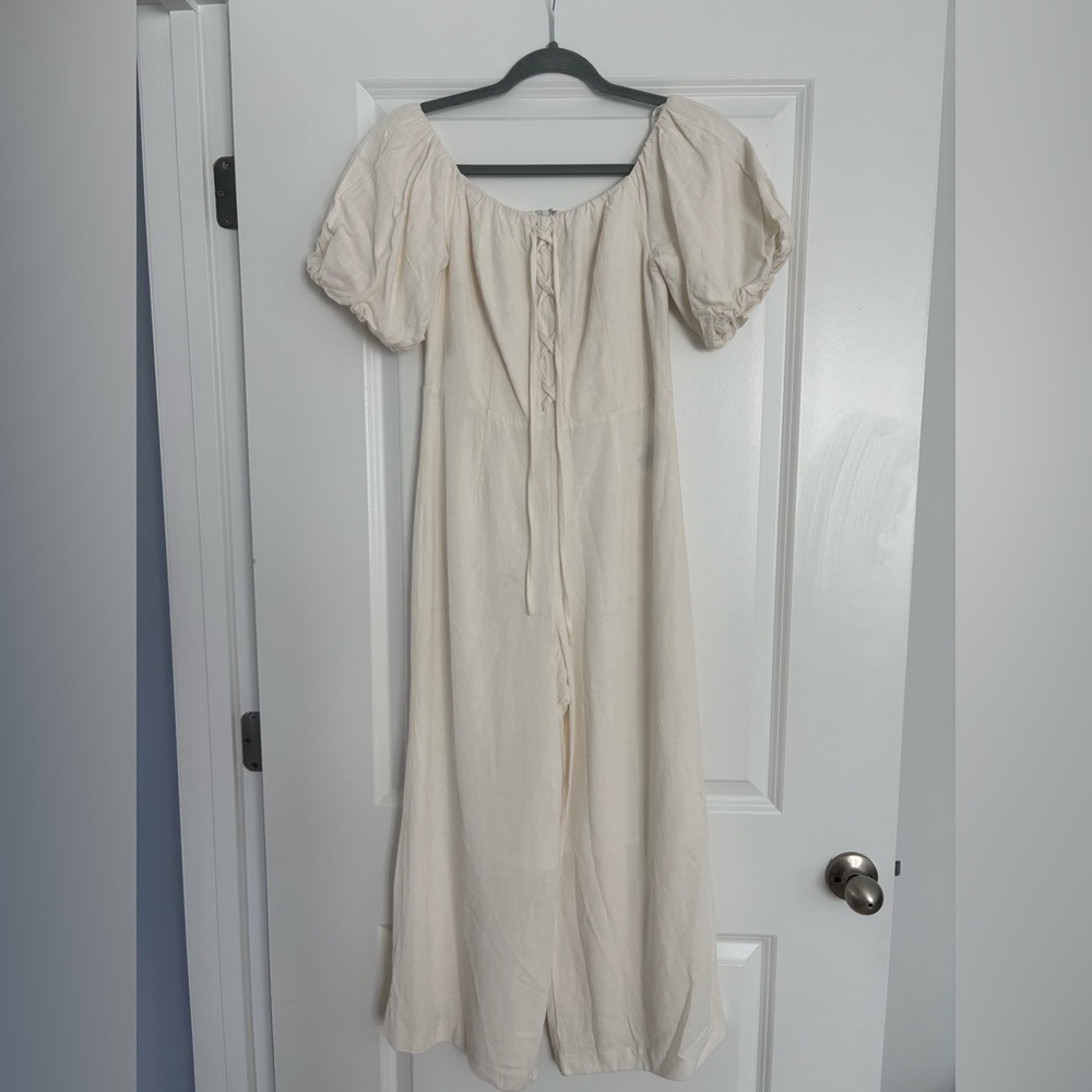 Elegant Cream Puff Sleeve Pantsuit